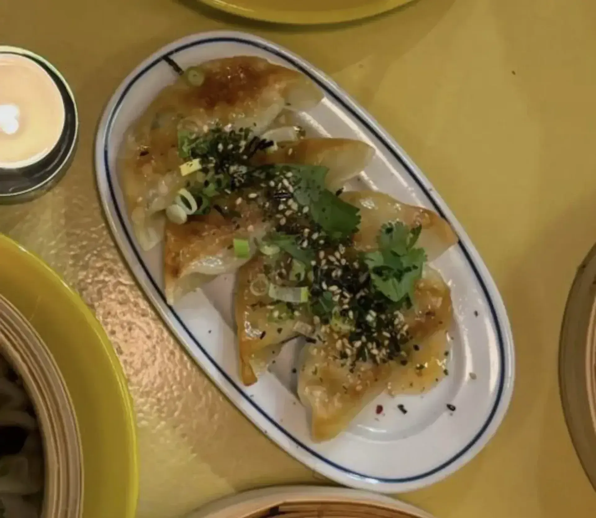 Gyoza apkepti ir ištušinti keptuvėje. Kopūstai, imbieras, česnakas sesamai ir sl