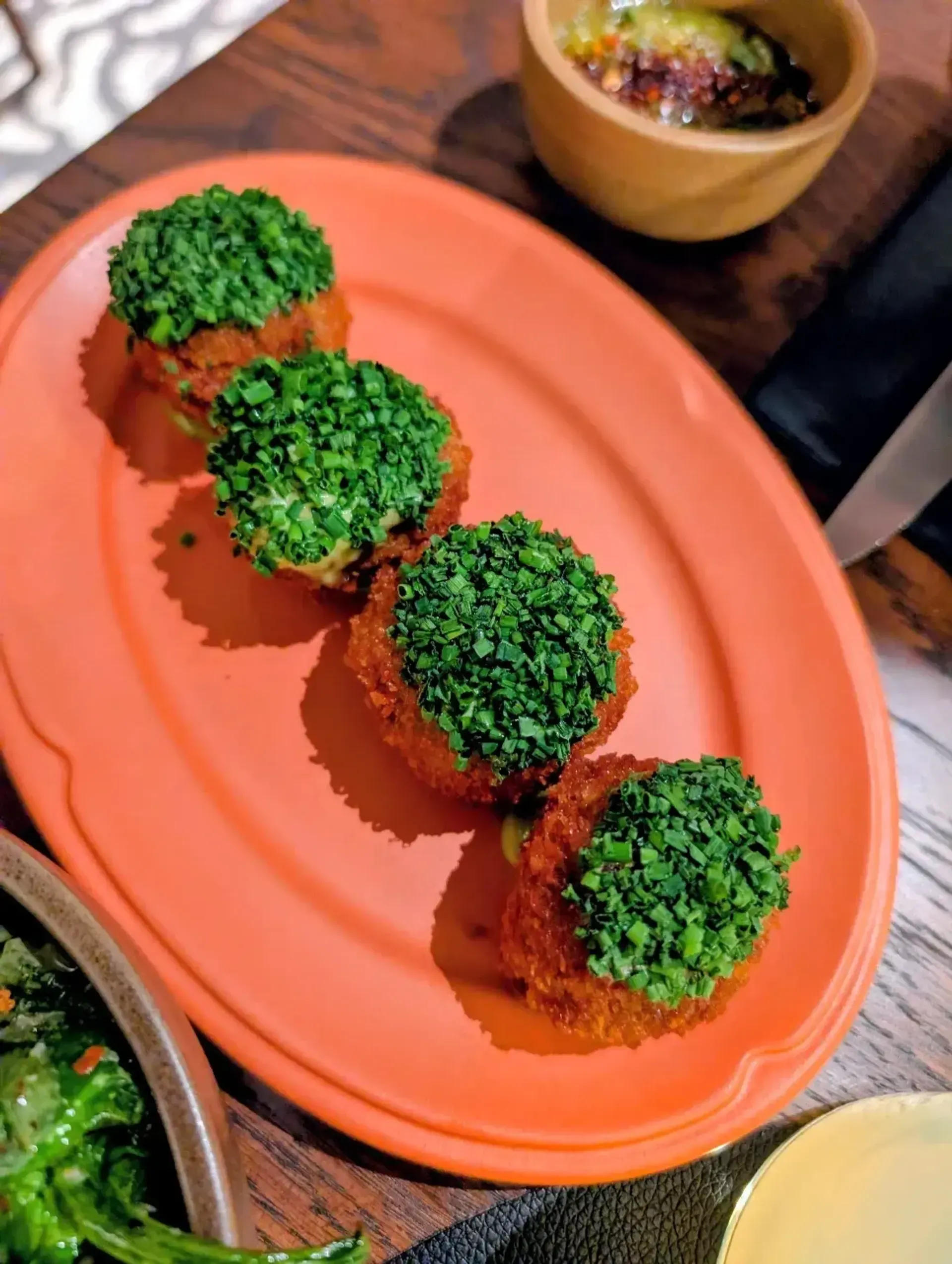 Karnito kroketai su sūriu. Labai skanu. Jau ką ancho moka tai salsas. Tiek kad p