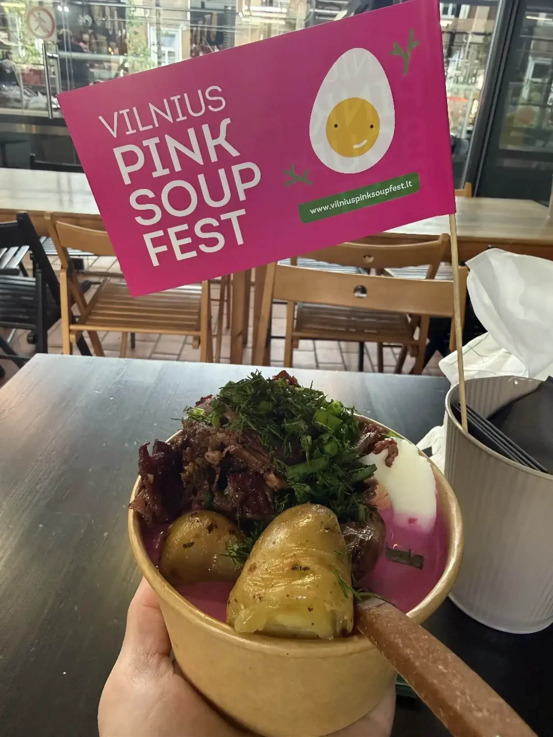 Wow! How can you beet the beef pastrami added to this pink soup? Will definitely